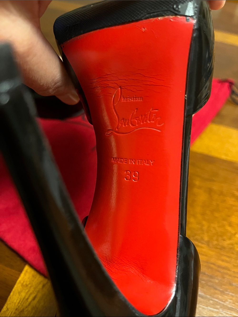 Christian Louboutin Black Patent Leather Peep-Toe Ankle-Strap Stilettos, size 39 - Picture 4 of 16